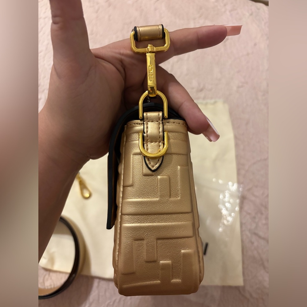 Fashion Gold Mono Quilted Medium Baguette Shoulder Bag - Picture 5 of 16